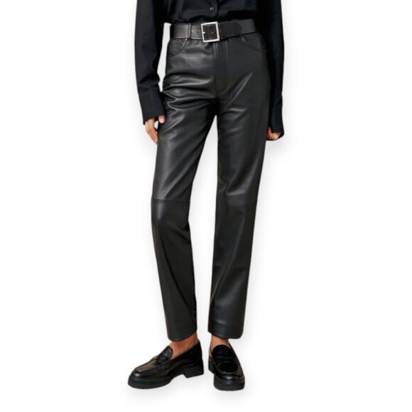 NWT Veda x Reformation Cynthia Black Real Leather Straight Leg Pants | Size 4 - Picture 1 of 9